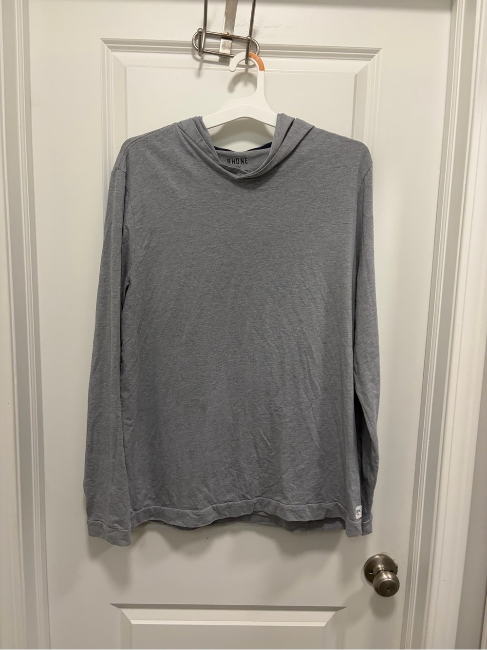 Rhône Men's Long Sleeve Hooded Tee - Gray size large